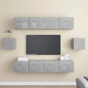 6 pcs conjunto móveis de TV derivados madeira cinzento cimento