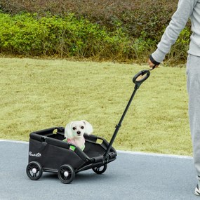 Carrinho para Cães Dobrável Carrinho para Cães Miniatura com Barra de Empurre Ajustável Desenho Aberto 53x45x28 cm Preto