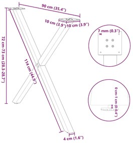 Pernas p/ mesa de jantar 2 pcs em forma de X 90x(72-73) cm aço