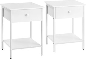 Conjunto de 2 mesas de cabeçeira com gaveta e prateleira 40 x 40 x 55 cm branco mate