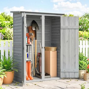 Abrigo de Jardim de Madeira 115x53x156 cm Armário Exterior para Ferramentas com Portas Duplas Cinza