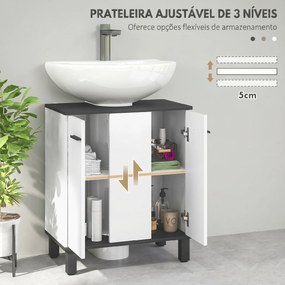 Móvel de Lavatório (NÃO INCLUIDO) com 2 Portas e Prateleira Ajustável para Lavatório com ou sem Pedestal 60x34x70 cm Branco Brilhante