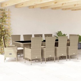 vidaXL 11 pcs conjunto de jantar p/ jardim com almofadões vime PE bege