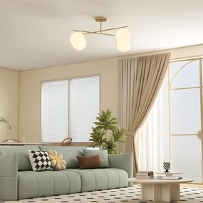 Candeeiro de teto moderno com 4 luzes, com casquilho E14, montagem semi-embutida, dourado e creme