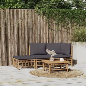 vidaXL 3pcs conj. lounge de jardim bambu c/ almofadões cinzento-escuro