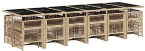 17 pcs conjunto de jantar p/ jardim c/ almofadões vime PE bege