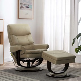 vidaXL Poltrona reclin. massagens couro artif/madeira curva cappuccino