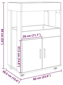 Carrinho de bar 60x39,5x89 cm deriv. de madeira cinzento sonoma