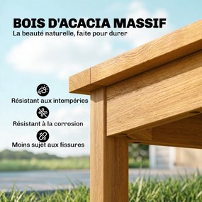 Mesa de jardim quadrada 48 x 48 x 46 cm em madeira maciça de acácia, com tampo de ripas, pés ajustáveis natural