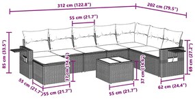 9 pcs conj. sofás jardim com almofadões vime PE cinzento-claro