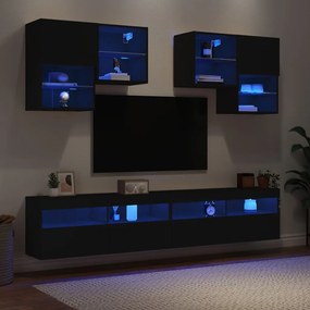 vidaXL 6 pcs conjunto de móveis de parede para TV com luzes LED preto