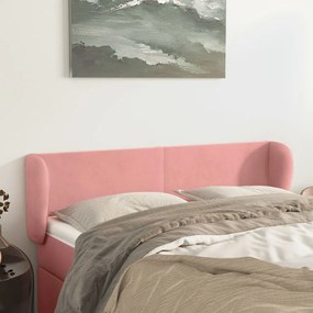 Cabeceira de cama c/ abas veludo 147x23x78/88 cm rosa