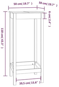 Mesa de bar 50x50x110 cm madeira de pinho maciça