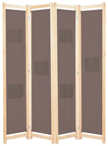 248180 vidaXL Divisória de quarto com 4 painéis 160x170x4 cm tecido castanho