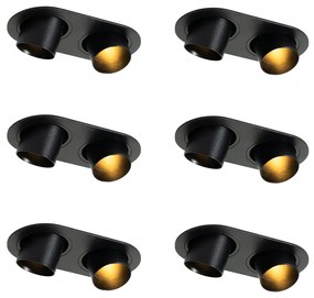 Set van 6 inbouwspots zwart GU10 35mm kantelbaar 2-lichts - Installa Moderno