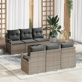 Conjunto de Sofás de Jardim vidaXL 7 Peças com Almofadas Cinza Rattan