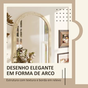 Espelho de Parede Arqueado Espelho de Casa de Banho 60x90 cm com Moldura de Imitação de Pedra Bege