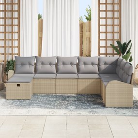 Conjunto de Sofá de Jardim de 8 Peças com Almofadas Bege Rattan Polipr