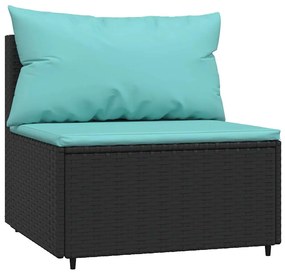 3 pcs conjunto lounge de jardim c/ almofadões vime PE preto