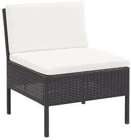 3 pcs conjunto lounge de jardim c/ almofadões vime PE preto