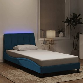 Estrutura de cama c/ luzes LED 100x200 cm veludo azul