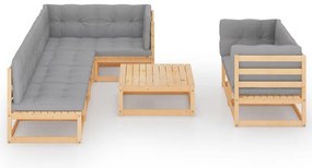 8 pcs conjunto lounge de jardim c/ almofadões pinho maciço