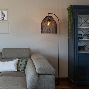 Candeeiro de pé rústico preto com vime - Sam