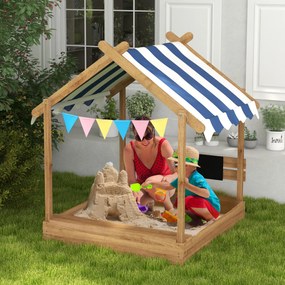 Caixa de Areia para Crianças de Madeira com Toldo Torneira e Ardósia para Pátio Jardim 124x116x146 cm Castanho