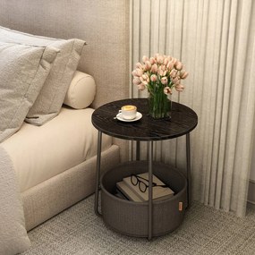 Mesa auxiliar redonda com cesto em tecido 45 x 50 cm preto ébano + cinza ardósia