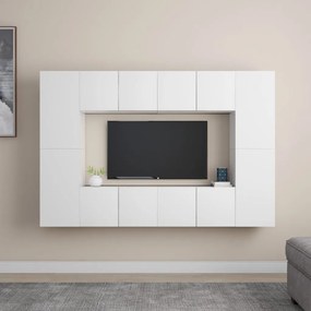 8 pcs conjunto de móveis de TV derivados de madeira branco