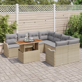 Conjunto de Sofá de Jardim vidaXL de 9 Peças com Almofadas Bege Polira