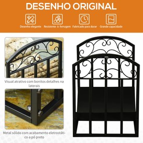 Suporte para Lenha em Metal – 60,5x36x46,5 cm | Design Curvo e Capacid