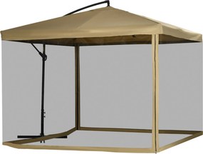 Outsunny Chapéu de Sol de Jardim Chapéu de Sol Excêntrico com Rede Mosquiteira Manivela e Base Cruzada 296x296x265cm Bege | Aosom Portugal