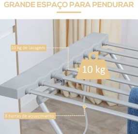 Estendal Elétrico Dobrável 120W Estendal Elétrico de Roupa com Estrutura de Liga de Alumínio 94x50x90cm Prata