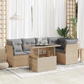 6 pcs conjunto de sofás p/ jardim com almofadões vime PE bege