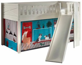 Conjunto cama Infantil SCOTT + escorrega + cortina de brincar PET SHOP Branco