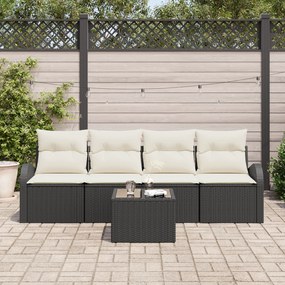 Conjunto de Sofá de Jardim vidaXL com Almofadas Preto Rattan Poliéster