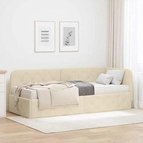 vidaXL Estrutura de Cama de Canto com colchão Creme 80 x 200 cm tecido