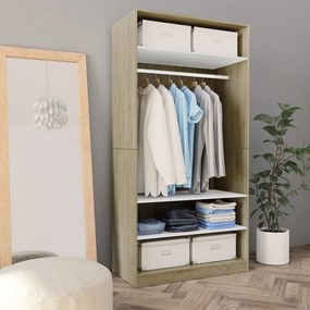 vidaXL Roupeiro 100x50x200 cm contraplacado branco e carvalho sonoma