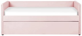Cama dupla em veludo rosa pastel 90 x 200 cm TROYES Beliani