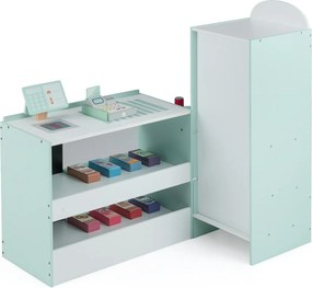 Supermercado infantil de Brincar de madeira 89 cm x 57 cm x 88 cm com caixa registradora Máquina POS Vending para crianças de 3 a 8 anos Verde