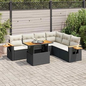 vidaXL 7 pcs conjunto sofás jardim c/ almofadões vime PE/acácia preto