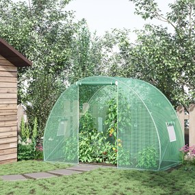 Estufa de jardim tipo túnel para cultivo de inverno 4,5 m² - 3,0 m x 1,5 m x 2,0 m porta com fecho de correr e 2 janelas enroláveis Verde