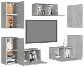 7 pcs conjunto de móveis de TV contraplacado cinzento cimento