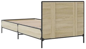 Estrutura de cama derivados de madeira e metal carvalho sonoma