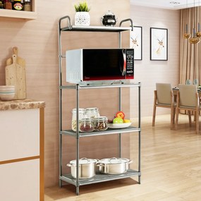 Prateleira de arrumação para cozinha 4 níveis com Prateleira para micro-ondas com estrutura metálica 60 x 34,5 x 136 cm Cinzento