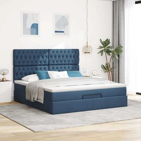 Estrutura de cama otomana vidaXL com tecido azul colchão 180x200cm