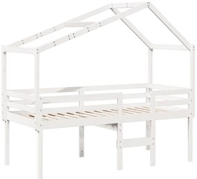 Cama alta com telhado 80x200 cm pinho maciço branco
