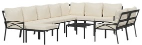 11 pcs conjunto lounge de jardim aço c/ almofadões areia