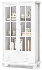 Estante arrumação com portas de vidro temperado e estante ajustável para escritório e sala de estar 80 x 40 x 139 cm Branco